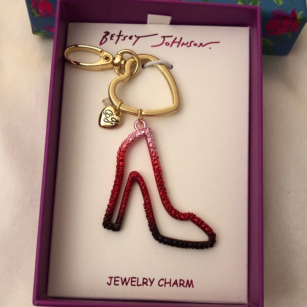 Betsey Johnson Pink, Red & Black Ombre Open Frame High Heel Keychain NWT & Box